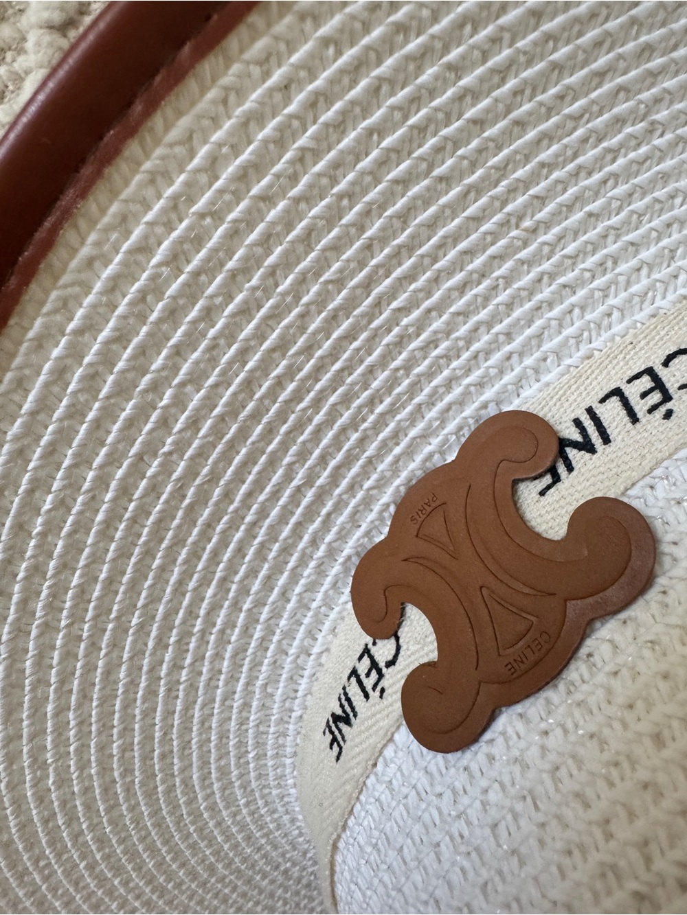 Celine Straw Hat with Tan  Trim and Logo - Picture 10 of 12